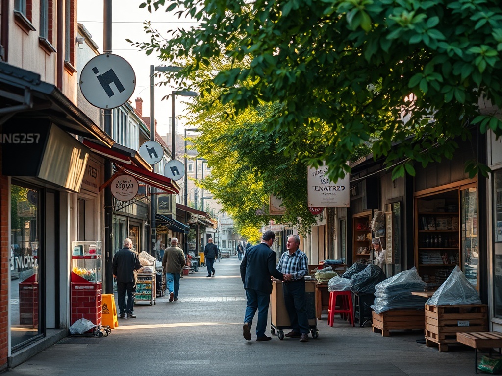Ulica w Gozdnicy z widocznym fragmentem lokalnej społeczności, symbolizująca 15 lat po referendum i nastroje euroentuzjastów.