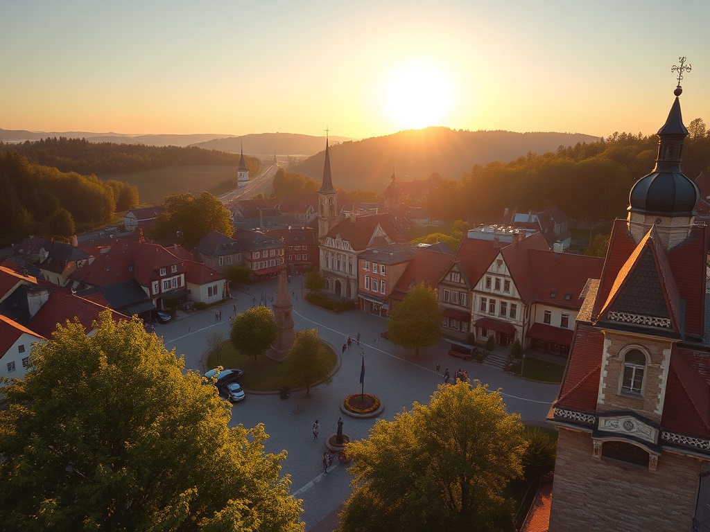 Białe i różowe kwiaty kasztanowców tworzą kwitnącą aleję w Gozdnicy.